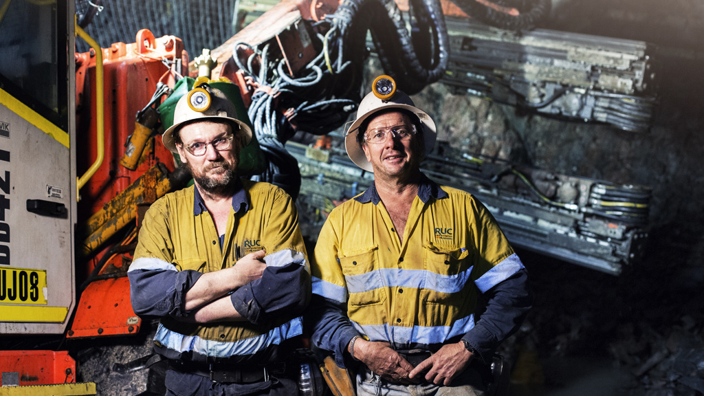Jumbo operator Christopher Robinson, left, and Adrian Short, operations manager for mechanized mining.