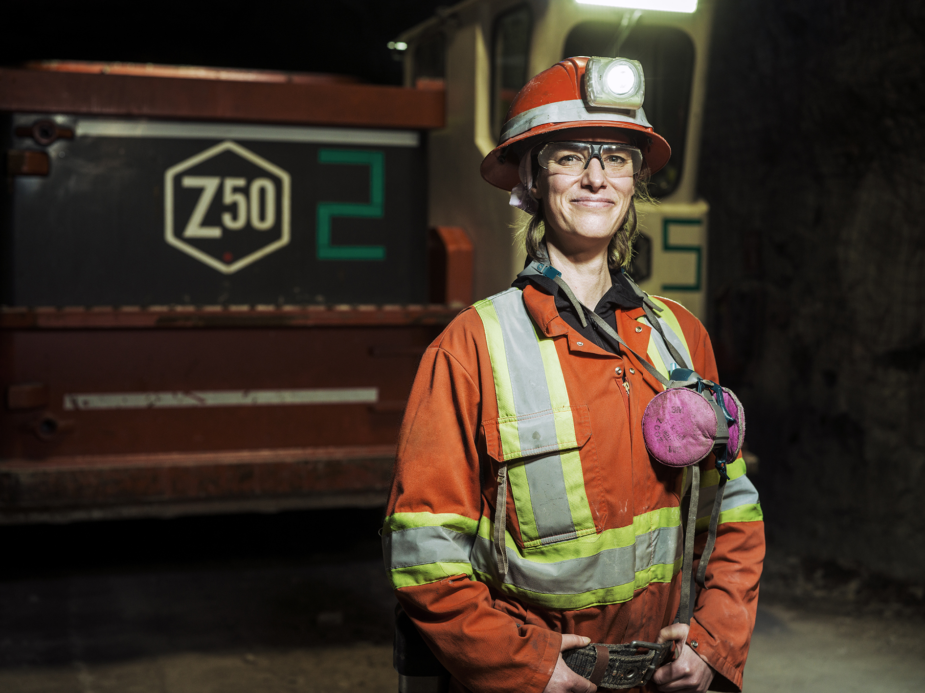 Operator Andrena Moore started at Brucejack in 2015 working snow removal before moving to surface operations a few years later and transitioning underground in 2021. She has more than 1,100 hours operating Sandvik Z50s.